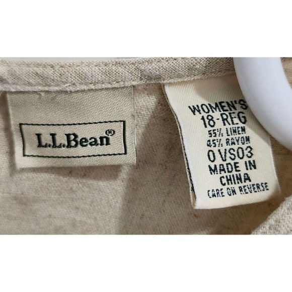 LL BEAN Women's Sleeveless V Neck Midi Dress Linen Blend Beige Minimalist Sz 18 - Picture 6 of 10